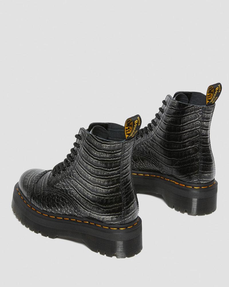 Women's Dr Martens Sinclair Croc Emboss Leather Platform Boots Black | AU 252XYU